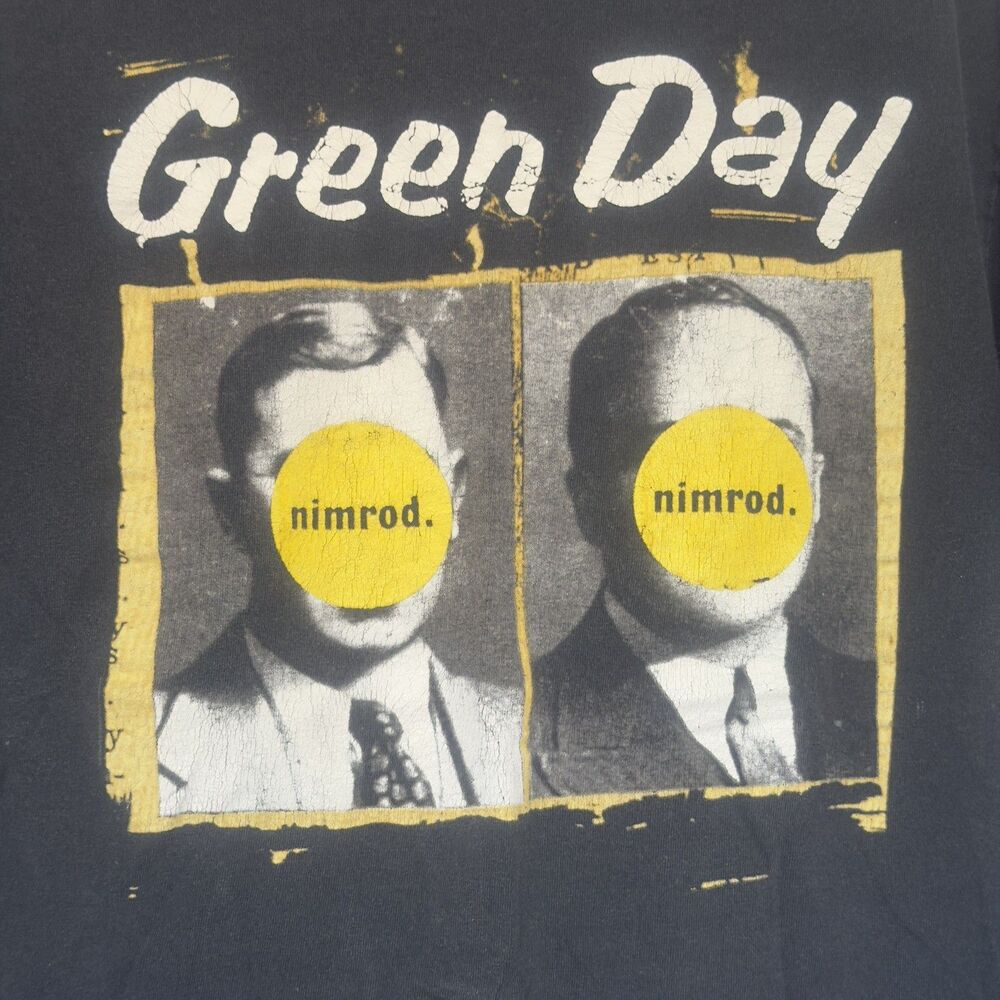 GREEN DAY Nimrod Graphic Tee T-Shirt Mens M Black Album Cover Band Merch VTG Y2K